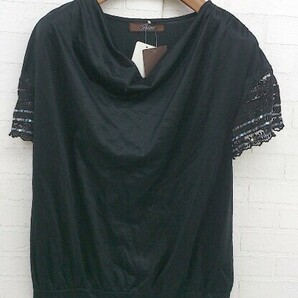 ◇ ●未使用● ◎ JHILMIL by KEIJI TAGAWA 袖レース 装飾 半袖 Tシャツ カットソー サイズ40 ブラック レディースの画像1