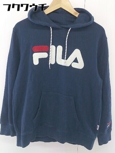 ◇ FILA フィラ ロゴ 長袖 スウェット パーカー サイズ L ネイビー レディース