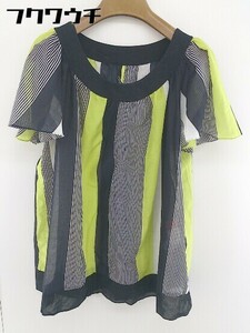 * SunaUna SunaUna total pattern short sleeves tunic blouse cut and sewn size 38 navy series yellow group lady's 