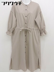 ◇ w closet ダブルクローゼット バンドカラー 長袖 ロング ワンピース サイズF ベージュ レディース