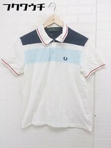 ◇ ◎ FRED PERRY フレッドペリー 鹿の子 半袖 ポロシャツ サイズＬ ホワイト マルチ レディース_画像1