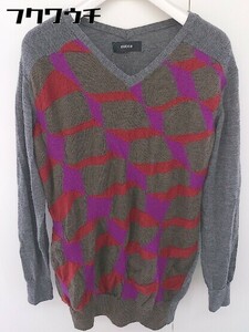 * ZUCCa Zucca V neck long sleeve knitted sweater size M gray multi lady's 