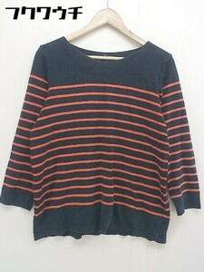 ◇ 23区 ニジュウサンク ボーダー ボートネック 長袖 Tシャツ カットソー サイズ44 ネイビー オレンジ系 レディース