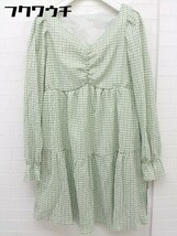 ◇ ●美品● ◎ OLIVE des OLIVE タグ付き チェック ティアード 長袖 ミニ ワンピース サイズF グリーン レディース_画像1