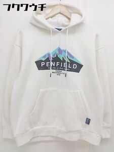 ◇ Penfield フロントプリント 裏起毛 長袖 プルオーバー パーカー サイズM オフホワイト マルチ レディース