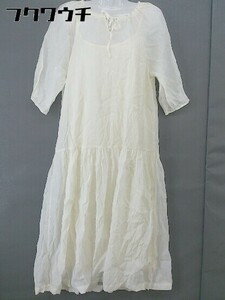 ◇ ◎ natural couture NICE CLAUP シアー 七分袖 膝下丈 ワンピース サイズF アイボリー レディース