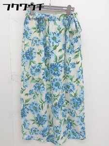 ◇ URBAN RESEARCH 花柄 ウエストリボン ロング ラップ風 スカート サイズ F アイボリー系 ブルー マルチ レディース