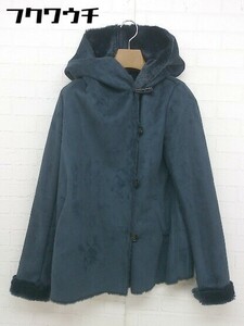 ■ URBAN RESEARCH ROSSO ロッソ フーディー 裏フェイクファー 長袖 コート サイズF ネイビー レディース