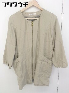 ◇ green label relaxing UNITED ARROWS 薄手 ジップアップ 長袖 ノーカラー コート ベージュ レディース