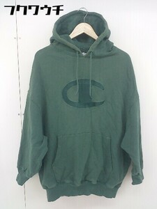 ◇ Champion チャンピオン ロゴ 長袖 プルオーバー パーカー サイズ F グリーン レディース