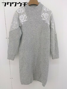 * * AG by aquagirle-ji-bai Aqua Girl chu-ru long sleeve knees height knitted One-piece size M gray lady's 