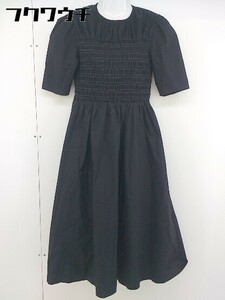 ◇ N. Natural Beauty Basic 21SS シャーリング 五分袖 膝下丈 ノーカラー ワンピース サイズ M ブラック レディース