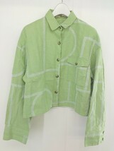 ◇ SLY スライ リネン混 総柄 長袖 シャツ サイズ2 グリーン ホワイト レディース_画像1