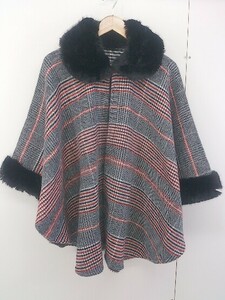 * * beautiful goods * * Chesty tag attaching 20 year fake fur France made poncho coat size F black white lady's 