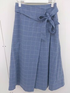 ◇ BARNYARDSTORM チェック ウエストリボン ロング フレア スカート サイズ1 ブルー系 ホワイト レディース