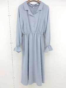 ◇ OLIVE des OLIVE オリーブ デ オリーブ ボウタイ 長袖 ロング ワンピース サイズF ブルー レディース