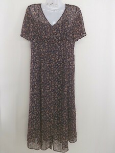 * * NATURAL BEAUTY BASIC floral print short sleeves long One-piece size M navy light brown lady's 