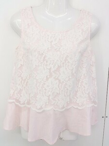 * * unused * * rienda tag attaching race Layered manner no sleeve blouse cut and sewn size F pink series lady's 