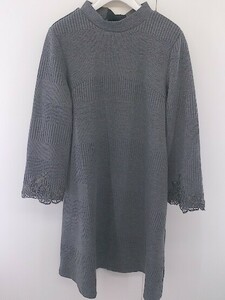 ◇ tocco closet レースドッキング バックリボン 長袖 膝丈 ニット ワンピース サイズM グレー レディース