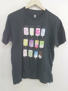 ◇ Design Tshirts Store graniph フロントプリント 半袖 Tシャツ サイズL チャコールグレー ピンク マルチ レディース