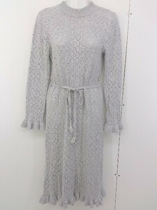 * * AG by aquagirl high‐necked waist ribbon knitted long sleeve knees under height One-piece light gray lady's 