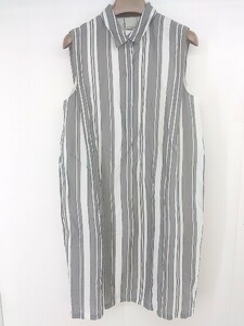 * * NOMBRE IMPAIR stripe no sleeve knees under height shirt One-piece size F ivory gray lady's 