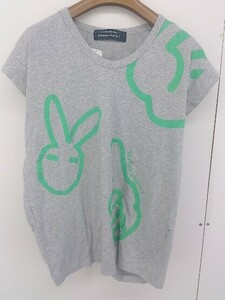 ◇ mercibeaucoup jevous enprie プリント ノースリーブ Tシャツ カットソー サイズ1 グレー グリーン レディース