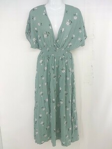 ◇ FREAK'S STORE × GREENROOM 花柄 カシュクール ロング ワンピース サイズF グリーン系 ホワイト マルチ レディース