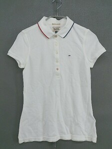 ◇ HILFIGER DENIM 鹿の子 ワンポイント 半袖 ポロシャツ サイズXS ホワイト ネイビー レッド レディース