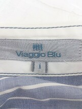 ◇ ◎ Viaggio Blu ウエストベルト付き ストライプ 半袖 膝丈 ワンピース サイズ1 ブルー系 ホワイト系 レディース P_画像4