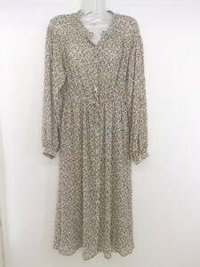 * one after another NICE CLAUP floral print long sleeve knees under height One-piece Brown blue group lady's P