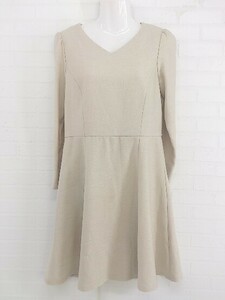 ◇ NATURAL BEAUTY BASIC Vネック 長袖 ミニ ワンピース サイズL ベージュ レディース P