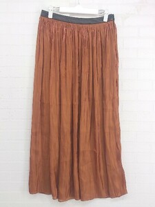 ◇ RHIE リエ 羊革 ロング ギャザー スカート サイズ4 オレンジブラウン レディース P