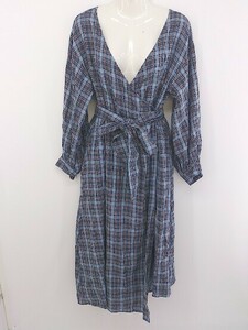 * * NICE CLAUP Nice Claup check kashu cool long sleeve knees under height One-piece size F blue multi lady's P