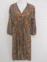 ◇ chocol raffine robe ショコラフィネローブ 総柄 長袖 膝下丈 ワンピース サイズF キャメル ブルー マルチ レディース P_画像1