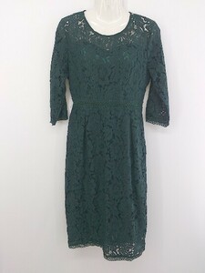 ◇ Lace Ladies レースレディース レース スリット 七分袖 膝下丈 ワンピース グリーン レディース P