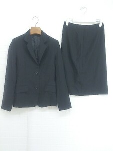 * INED Ined 2B wool 100% unlined in the back knees height skirt suit setup size 9 black lady's P