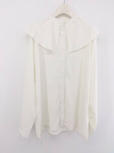 ◇ Aunt Marie's アントマリーズ サイドスリット ビックカラー 長袖 シャツ ブラウス サイズF ホワイト レディース P
