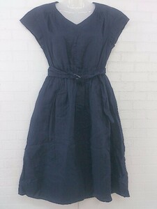 * * nano universe Nano Universe belt attaching linen100% short sleeves long One-piece size 36 navy lady's P