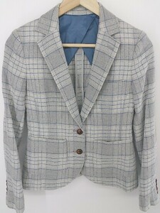 ◇ DOUBLE STANDARD CLOTHING チェック 2B 長袖 テーラード ジャケット サイズ38 ライトグレー系 ブルー レディース P