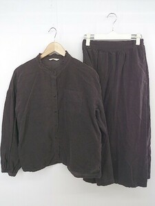 * ehka sopo corduroy waist rubber knees under height skirt shirt setup size F dark brown lady's P