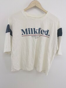 ◇ MILKFED ミルクフェド ロゴプリント 切替 半袖 Tシャツ カットソー サイズONE オフホワイト ネイビー レディース P