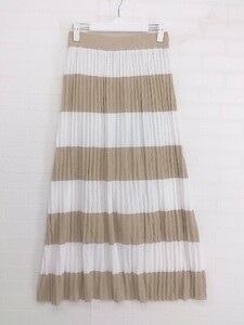 * RNAa-ruene- border long pleated skirt size M light brown white lady's P