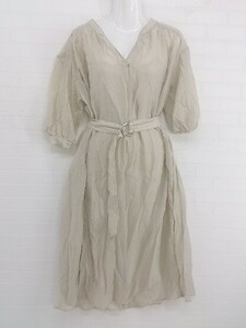 ◇ ◎ natural couture NICE CLAUP ウエストベルト インナー付き 半袖 ロング ワンピース サイズF ベージュ系 レディース P