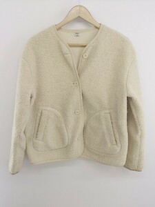 ◇ UNIQLO ユニクロ ボア ノーカラー 長袖 ジャケット サイズXL アイボリー レディース P