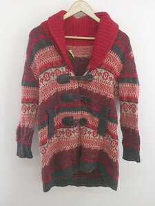 * RNAa-ruene- wool knitted long sleeve cardigan size M red gray lady's P