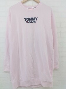 ◇ TOMMY JEANS トミー ジーンズ 刺繍 長袖 ミニ スウェット ワンピース サイズM ライトピンク系 レディース P