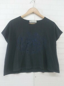 ◇ l'atelier du savon アトリエ ドゥ サボン 刺繍 フレンチスリーブ Tシャツ カットソー サイズF ブラック レディース P