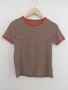 ◇ JUNOAH ジュノア ボーダー ストレッチ 半袖 Tシャツ カットソー サイズM ブラウン オレンジ系 レディース P