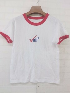 ◇ VEIL ヴェール カラーリブ ロゴプリント 半袖 Tシャツ カットソー ホワイト レッド レディース P